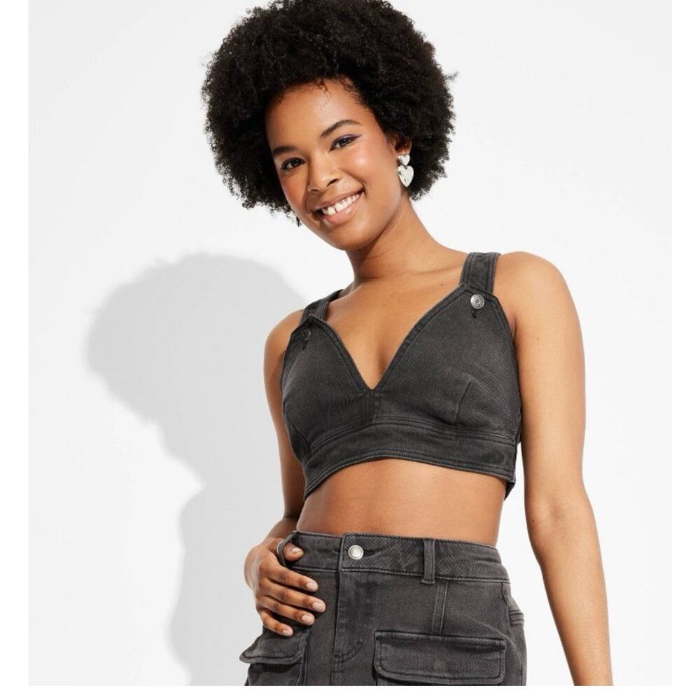 WildFable Cropped Denim Vest - Black Wash Women's S